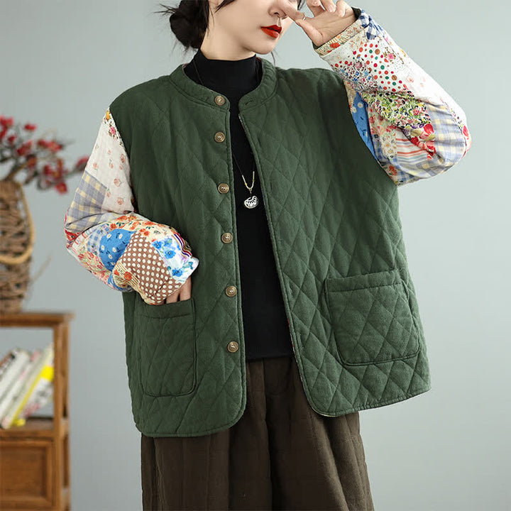Buddha Stones Giacca da donna reversibile, stile vintage, con bottoni, patchwork floreale e tasche, ideale per autunno/inverno. - image 1