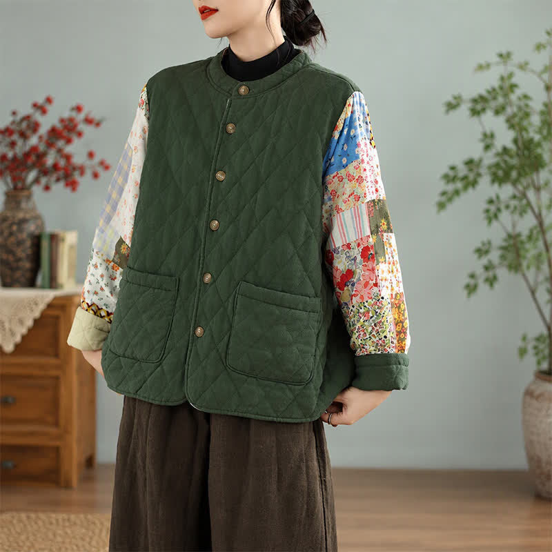 Buddha Stones Giacca da donna reversibile, stile vintage, con bottoni, patchwork floreale e tasche, ideale per autunno/inverno. - image 6