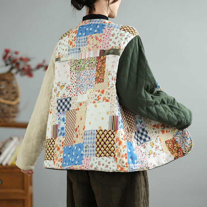Buddha Stones Giacca da donna reversibile, stile vintage, con bottoni, patchwork floreale e tasche, ideale per autunno/inverno. - image 4