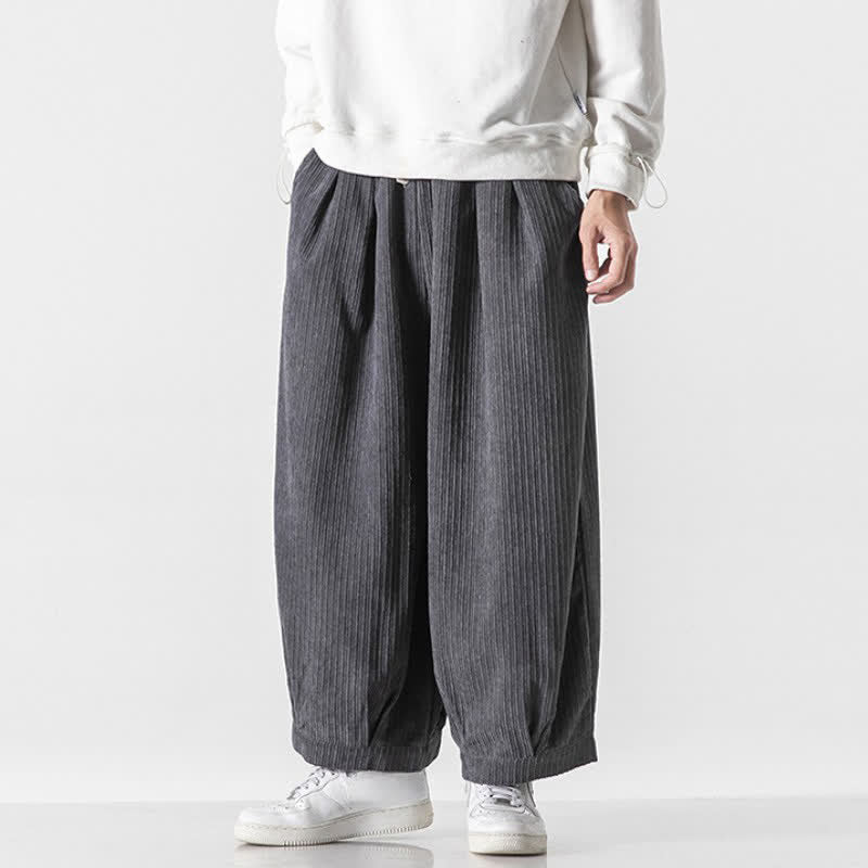 Buddha Stones Pantaloni corti da uomo in velluto a coste, casual, minimalisti, con coulisse, tinta unita, modello a gamba larga, con tasche, per primavera e autunno. - image 1