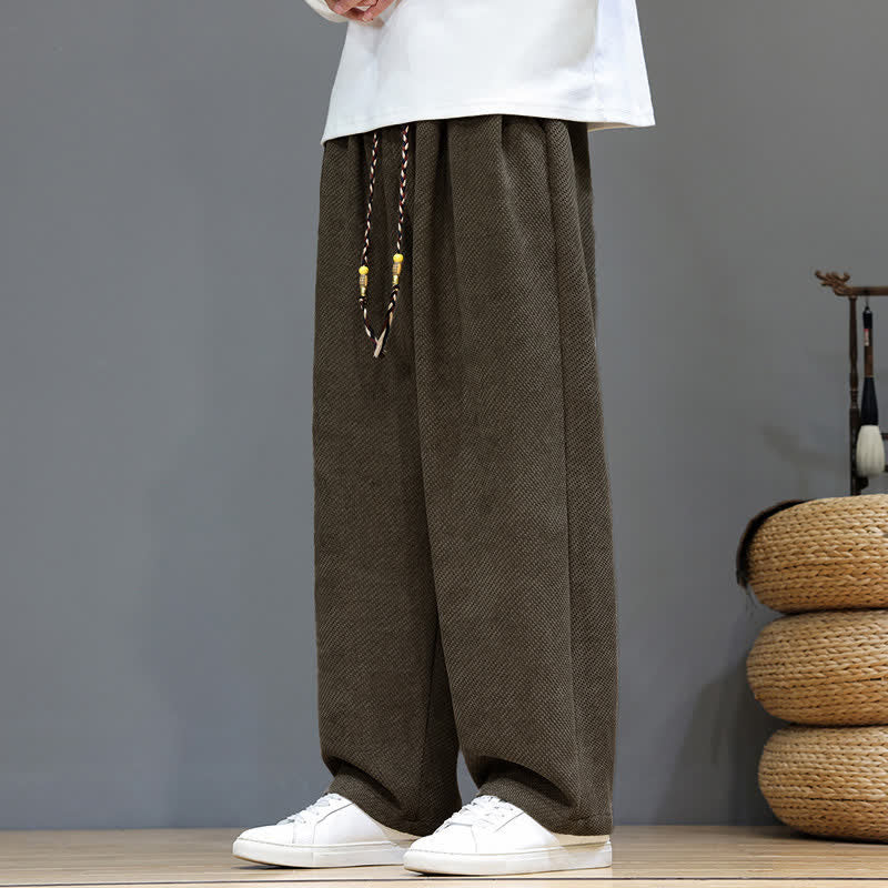 Buddha Stones Pantaloni classici da uomo in velluto a coste con coulisse, tinta unita, per autunno/inverno, modello a gamba dritta con tasche. - Tan - US/UK/AU46, EU56 (5XL) - image 0