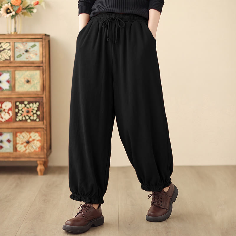 Buddha Stones Pantaloni harem da donna primaverili, casual, minimalisti, con coulisse e tasche, alla caviglia. - Nero - US12, UK/AU16, EU44 (2XL) - image 0