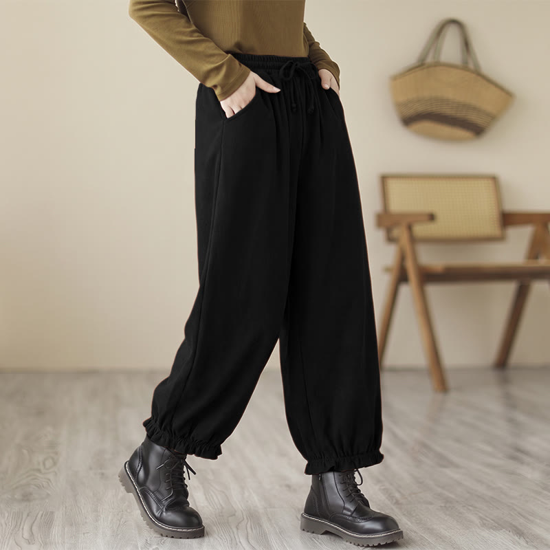 Buddha Stones Pantaloni harem da donna primaverili, casual, minimalisti, con coulisse e tasche, alla caviglia. - image 1