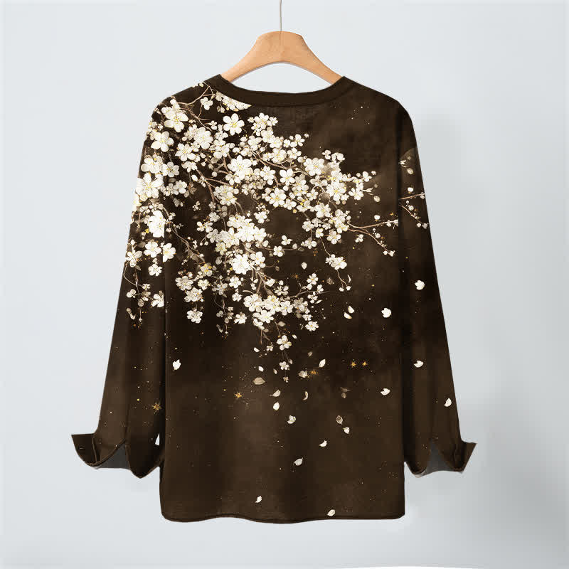 Buddha Stones Camicia da uomo a maniche lunghe con scollo a V e bottoni, in cotone, con motivo floreale a petali cadenti. - image 17