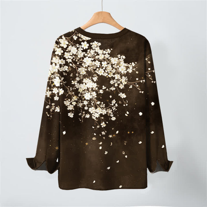 Buddha Stones Camicia da uomo a maniche lunghe con scollo a V e bottoni, in cotone, con motivo floreale a petali cadenti. - image 17