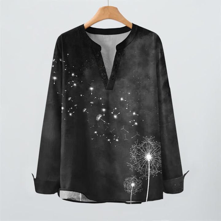 Buddha Stones Camicia da uomo a maniche lunghe con scollo a V e bottoni, in cotone, con motivo a semi di tarassaco. - image 16