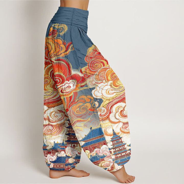 Buddha Stones Pantaloni harem da donna in cotone con motivo floreale etnico a spirale e vita elasticizzata - image 2