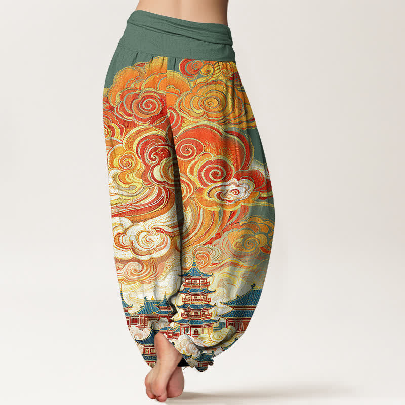 Buddha Stones Pantaloni harem da donna in cotone con motivo floreale etnico a spirale e vita elasticizzata - image 6