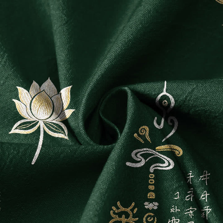 Buddha Stones Kimono da donna a maniche lunghe con scollo a V e allacciatura, in cotone, con stampa Zen Lotus Script. - image 4