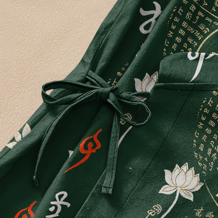 Buddha Stones Kimono da donna a maniche lunghe con scollo a V e allacciatura, in cotone, con stampa Zen Lotus Script. - image 3