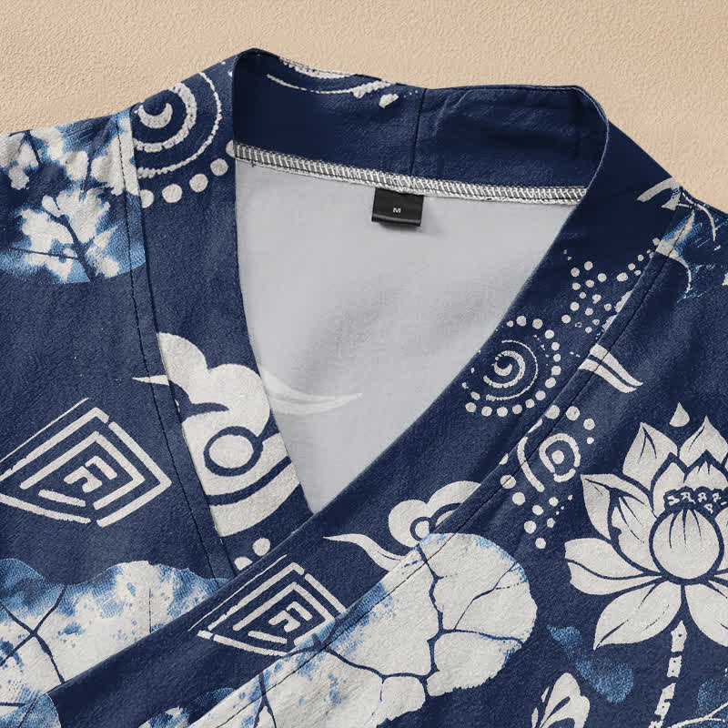 Buddha Stones Kimono da donna a maniche lunghe, stile Hanfu, con scollo a V e allacciatura, in cotone, con motivo floreale retrò a rombi e spirale di loto. - image 2