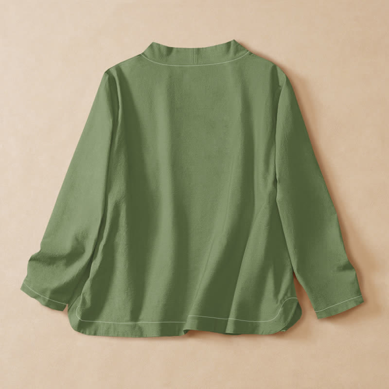 Buddha Stones Kimono da donna a maniche lunghe con scollo a V e allacciatura, in cotone con motivo gru orientale. - image 1