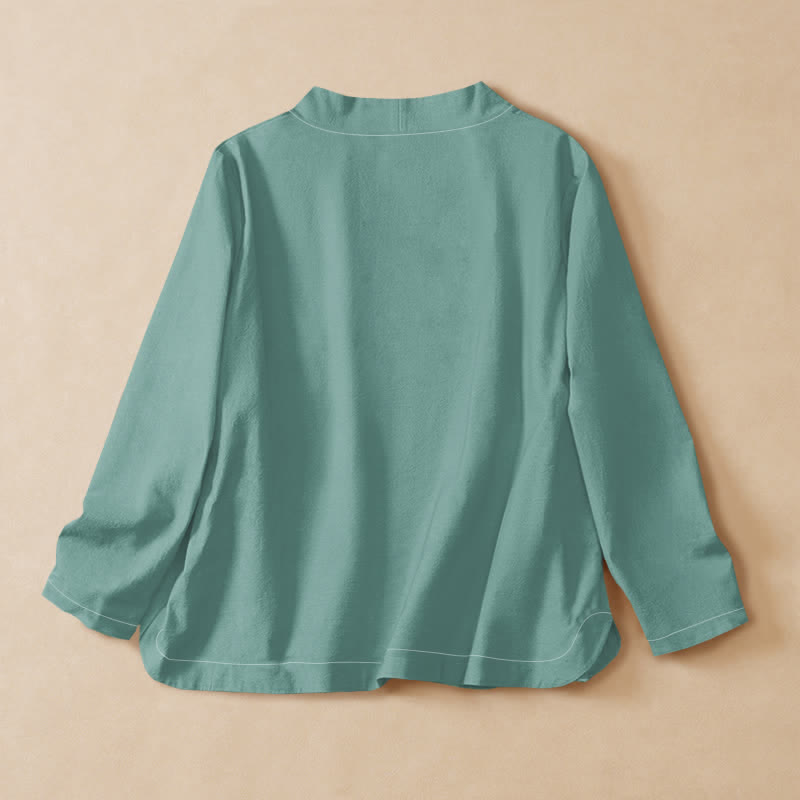Buddha Stones Kimono da donna a maniche lunghe con scollo a V e allacciatura, in cotone con motivo gru orientale. - image 6