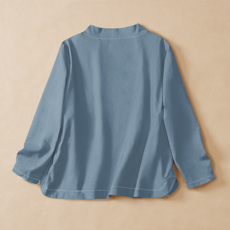 Buddha Stones Kimono da donna a maniche lunghe con scollo a V e allacciatura, in cotone con motivo gru orientale. - image 8