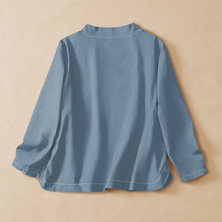 Buddha Stones Kimono da donna a maniche lunghe con scollo a V e allacciatura, in cotone con motivo gru orientale. - image 8