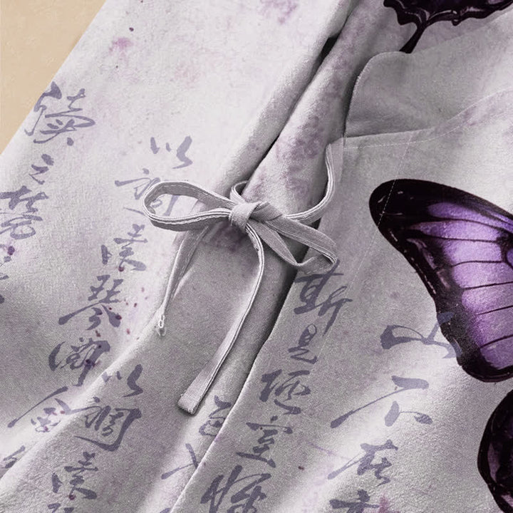 Buddha Stones Kimono da donna a maniche lunghe con scollo a V, stampa a farfalla e stampa di bambù, in cotone e bambù. - image 3