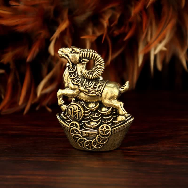Buddha Stones Capra di rame con base a moneta, portafortuna, simpatico animale decorativo - Rame (Ricchezza ♥ Fortuna) - image 0