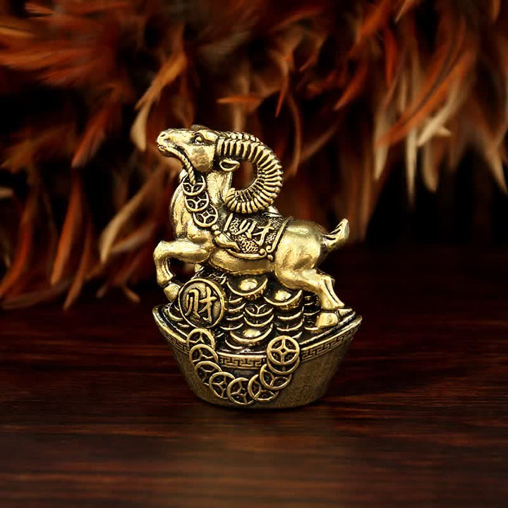 Buddha Stones Capra di rame con base a moneta, portafortuna, simpatico animale decorativo - Rame (Ricchezza ♥ Fortuna) - image 0