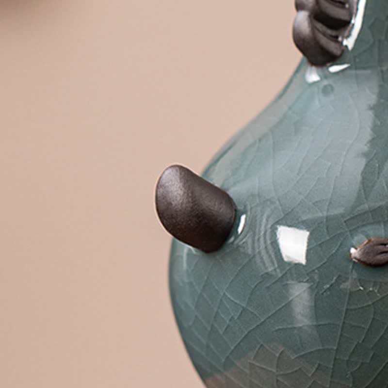 Buddha Stones Statuetta in ceramica di capra dalle corna arricciate, di buon auspicio, graziosa decorazione a forma di animale - image 12