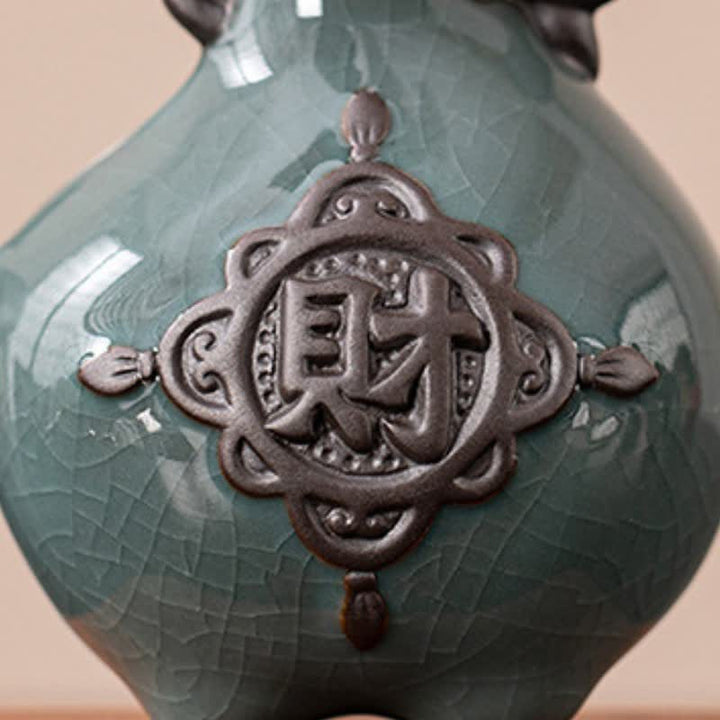 Buddha Stones Statuetta in ceramica di capra dalle corna arricciate, di buon auspicio, graziosa decorazione a forma di animale - image 11