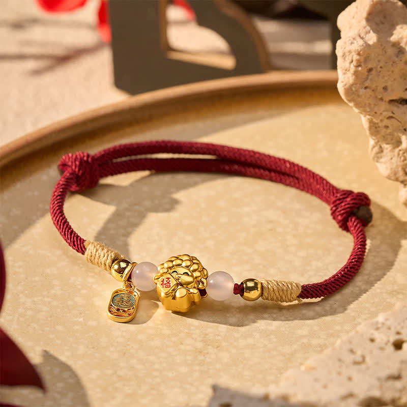 Buddha Stones Braccialetto con cordino rosso e simbolo della pecora Fu in argento sterling 999, anno della capra, con carattere di benedizione. - image 2