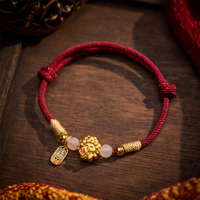 Buddha Stones Braccialetto con cordino rosso e simbolo della pecora Fu in argento sterling 999, anno della capra, con carattere di benedizione. - image 4