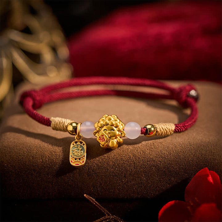 Buddha Stones Braccialetto con cordino rosso e simbolo della pecora Fu in argento sterling 999, anno della capra, con carattere di benedizione. - image 3