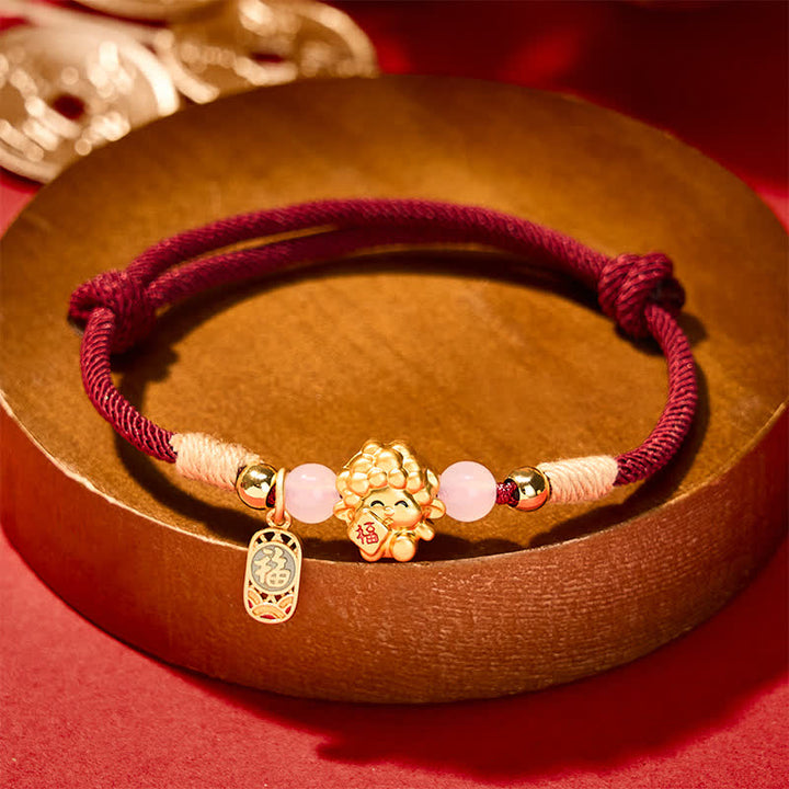Buddha Stones Braccialetto con cordino rosso e simbolo della pecora Fu in argento sterling 999, anno della capra, con carattere di benedizione. - Rame (connessione armonica ♥ messa a terra) - image 0