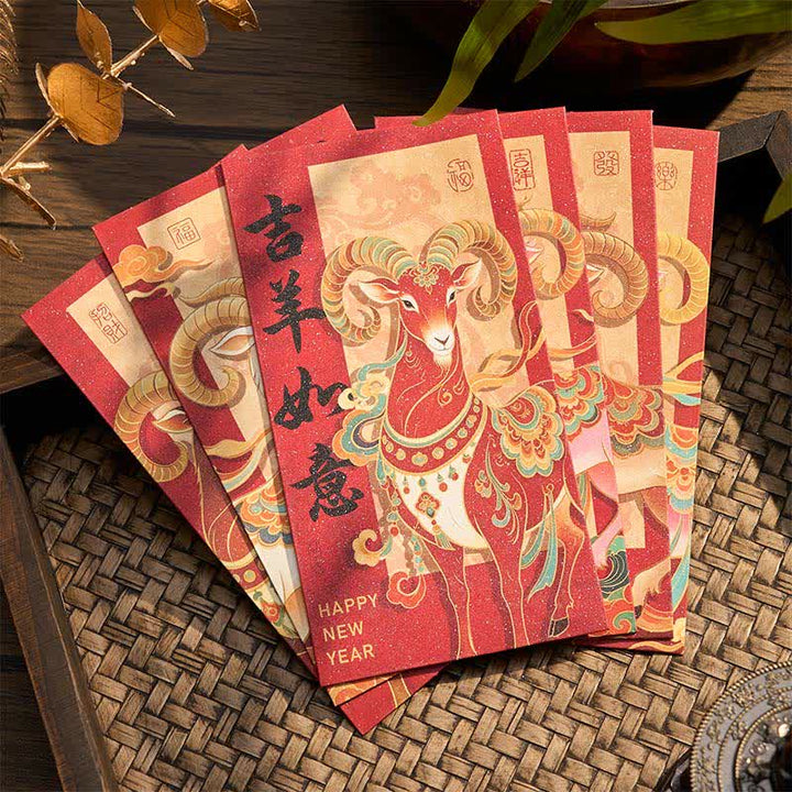 Buddha Stones Set di 6 buste rosse tradizionali cinesi per l'Anno della Capra - Set da 6 pezzi 16,6*8,6 cm - image 0