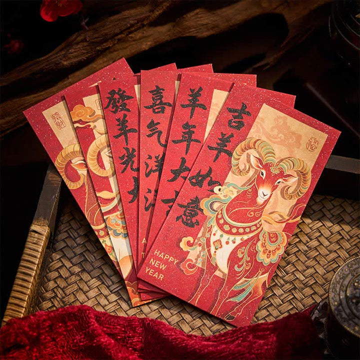 Buddha Stones Set di 6 buste rosse tradizionali cinesi per l'Anno della Capra - image 2