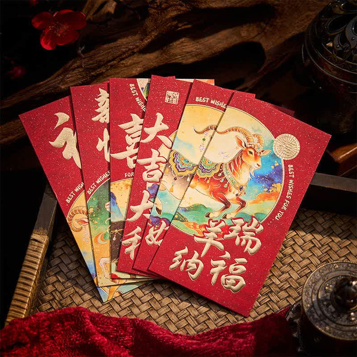 Buddha Stones Set di 6 buste rosse per l'Anno della Capra, portafortuna e prosperità per il Capodanno cinese. - image 1