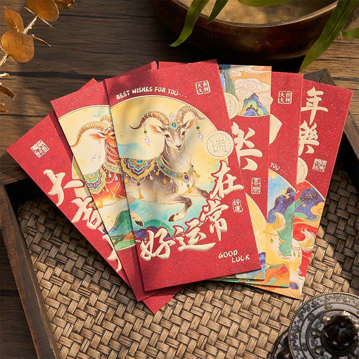 Buddha Stones Set di 6 buste rosse per l'Anno della Capra, portafortuna e prosperità per il Capodanno cinese. - Set da 6 pezzi 16,6*8,6 cm - image 0