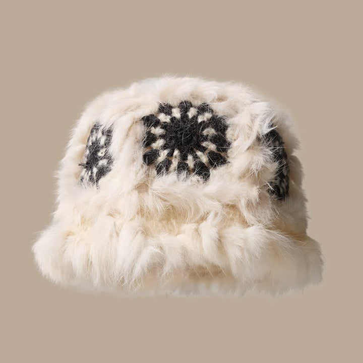 Buddha Stones Cappello da donna a secchiello in peluche con ricamo geometrico floreale, ideale per autunno/inverno. - Nero - image 3