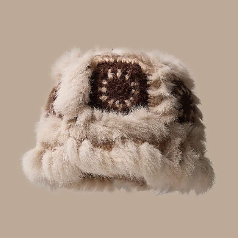 Buddha Stones Cappello da donna a secchiello in peluche con ricamo geometrico floreale, ideale per autunno/inverno. - Beige - image 0