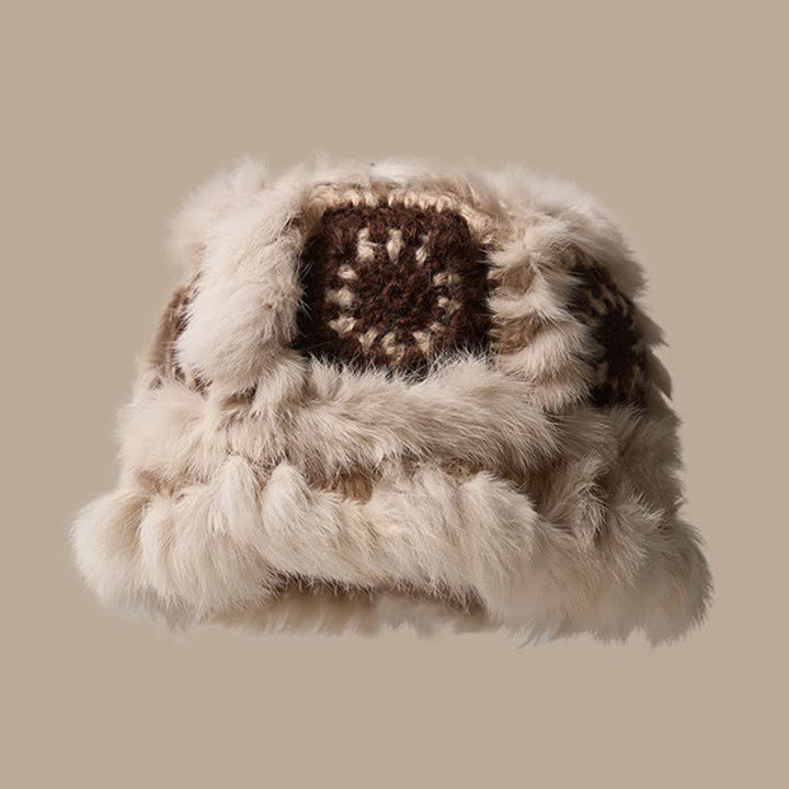 Buddha Stones Cappello da donna a secchiello in peluche con ricamo geometrico floreale, ideale per autunno/inverno. - Beige - image 0