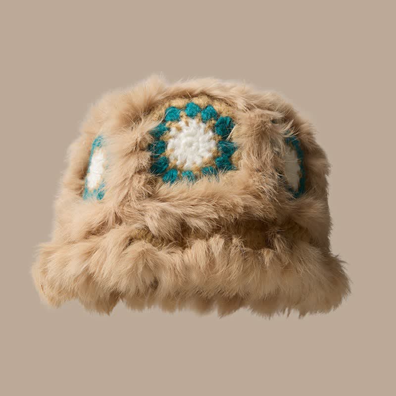Buddha Stones Cappello da donna a secchiello in peluche con ricamo geometrico floreale, ideale per autunno/inverno. - Legno robusto - image 2