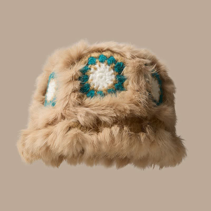 Buddha Stones Cappello da donna a secchiello in peluche con ricamo geometrico floreale, ideale per autunno/inverno. - Legno robusto - image 2