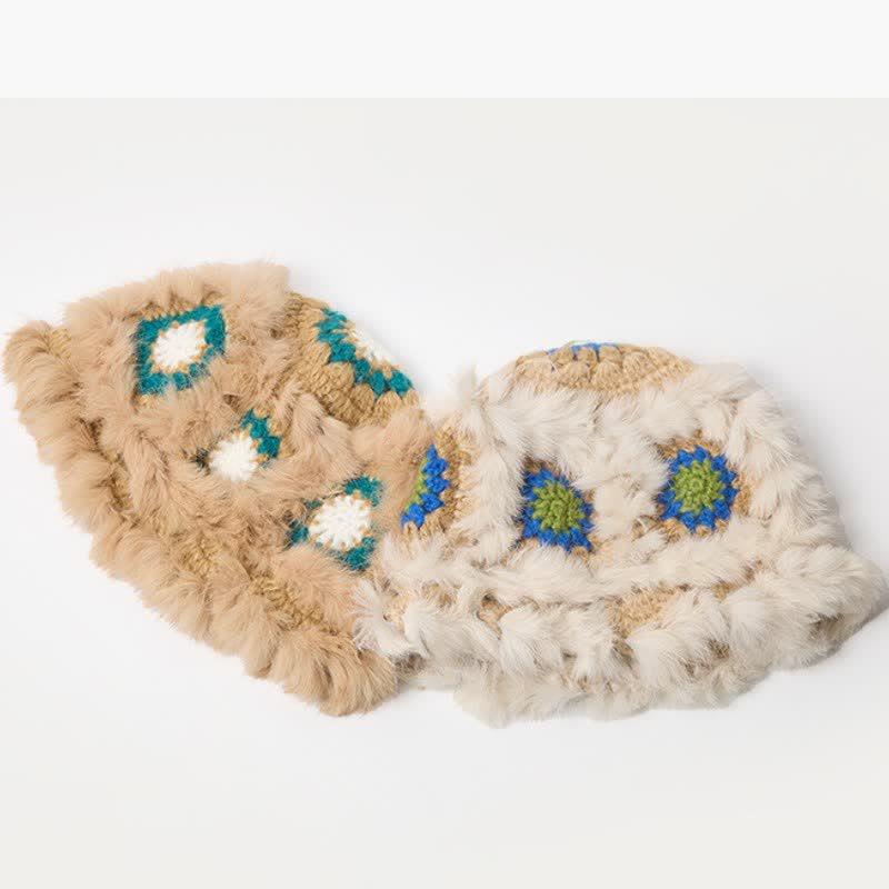 Buddha Stones Cappello da donna a secchiello in peluche con ricamo geometrico floreale, ideale per autunno/inverno. - image 5
