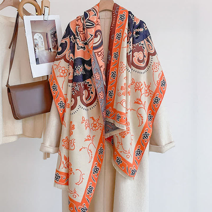 Buddha Stones Sciarpa da donna stile scialle vintage floreale con nappe, autunno/inverno. - image 2