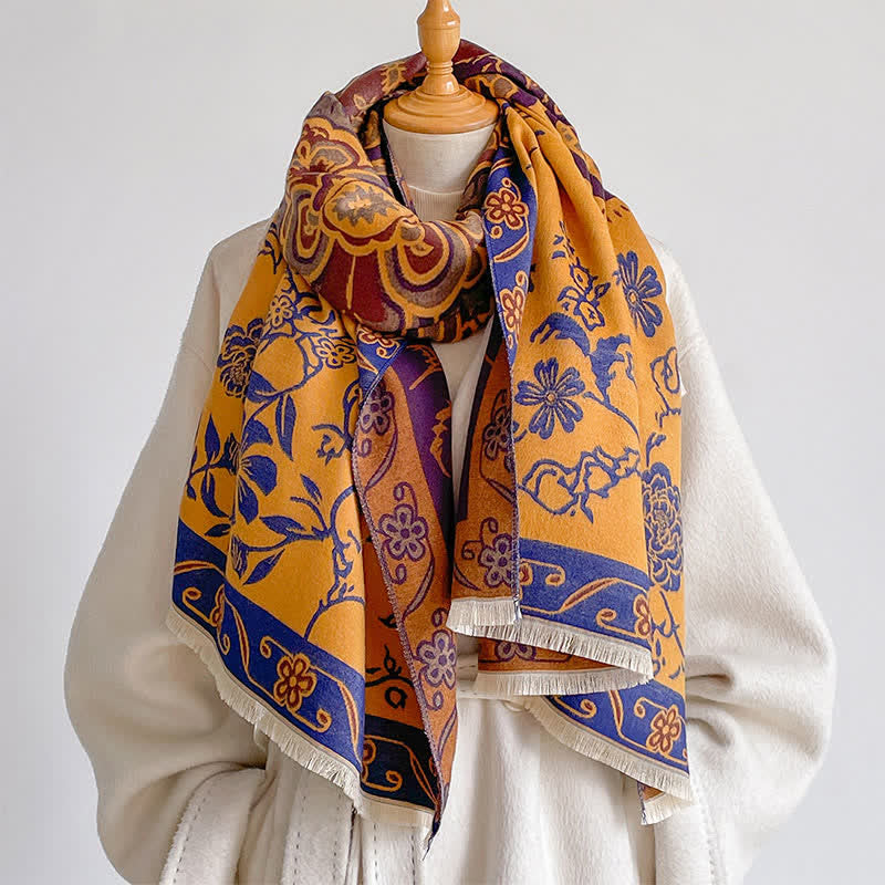 Buddha Stones Sciarpa da donna stile scialle vintage floreale con nappe, autunno/inverno. - Arancia - image 10
