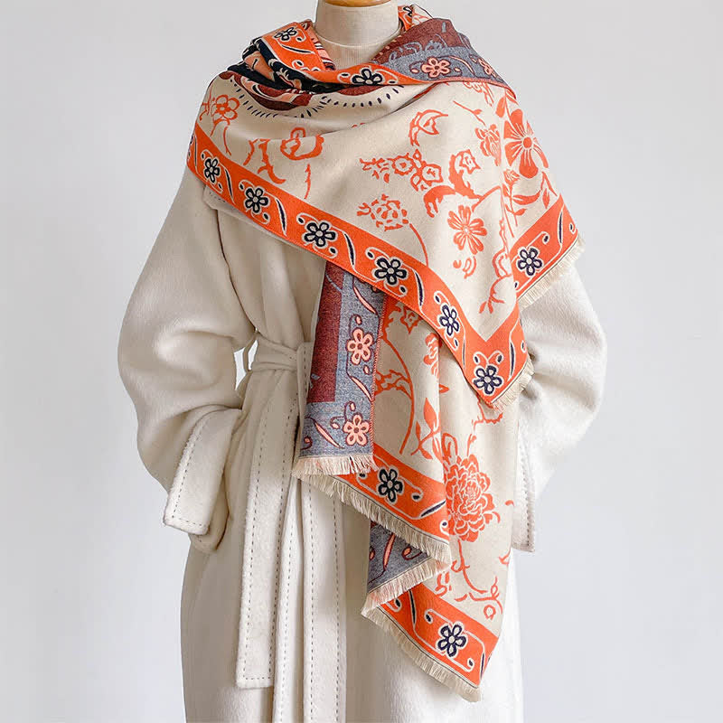 Buddha Stones Sciarpa da donna stile scialle vintage floreale con nappe, autunno/inverno. - image 0