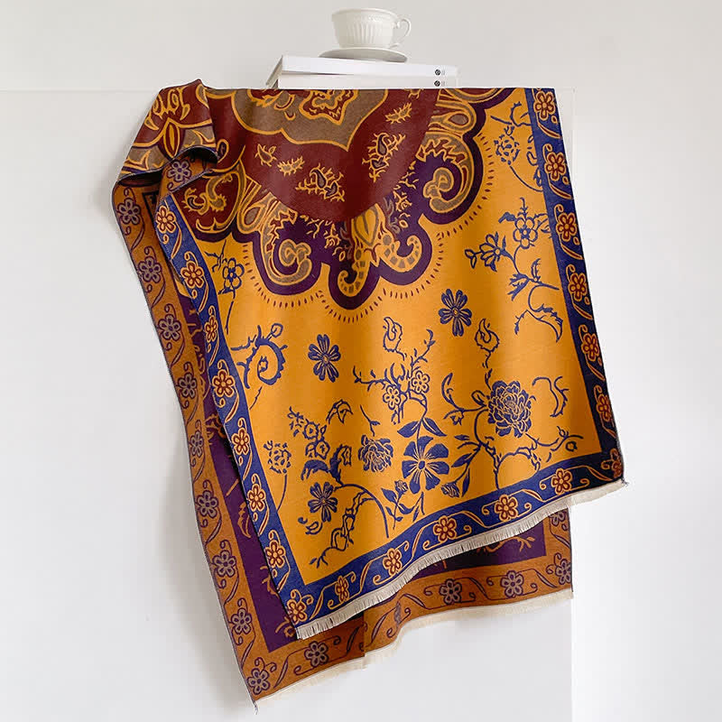 Buddha Stones Sciarpa da donna stile scialle vintage floreale con nappe, autunno/inverno. - image 11