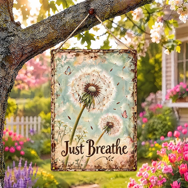 Buddha Stones "Just Breathe" - Decorazione murale in metallo e ferro con simboli significativi e dal design rustico a forma di dente di leone. - image 0