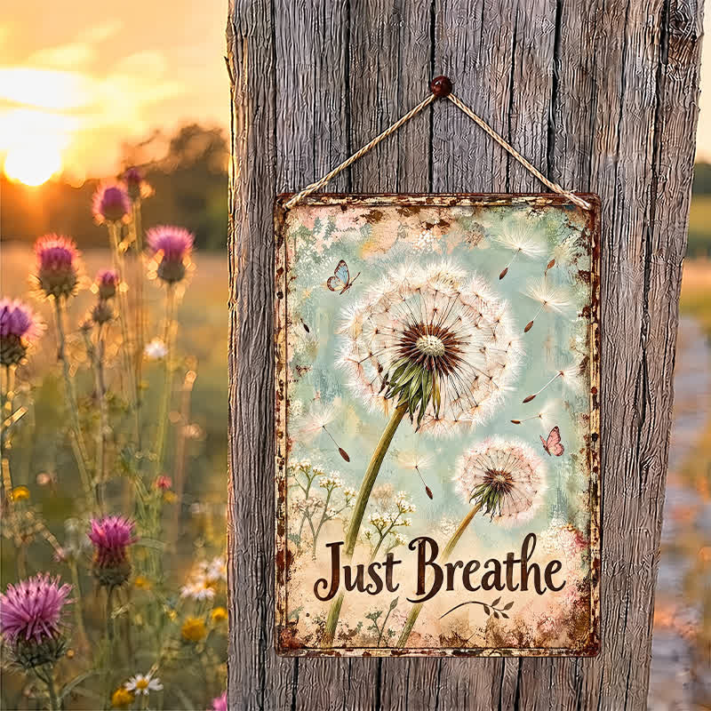 Buddha Stones "Just Breathe" - Decorazione murale in metallo e ferro con simboli significativi e dal design rustico a forma di dente di leone. - image 1