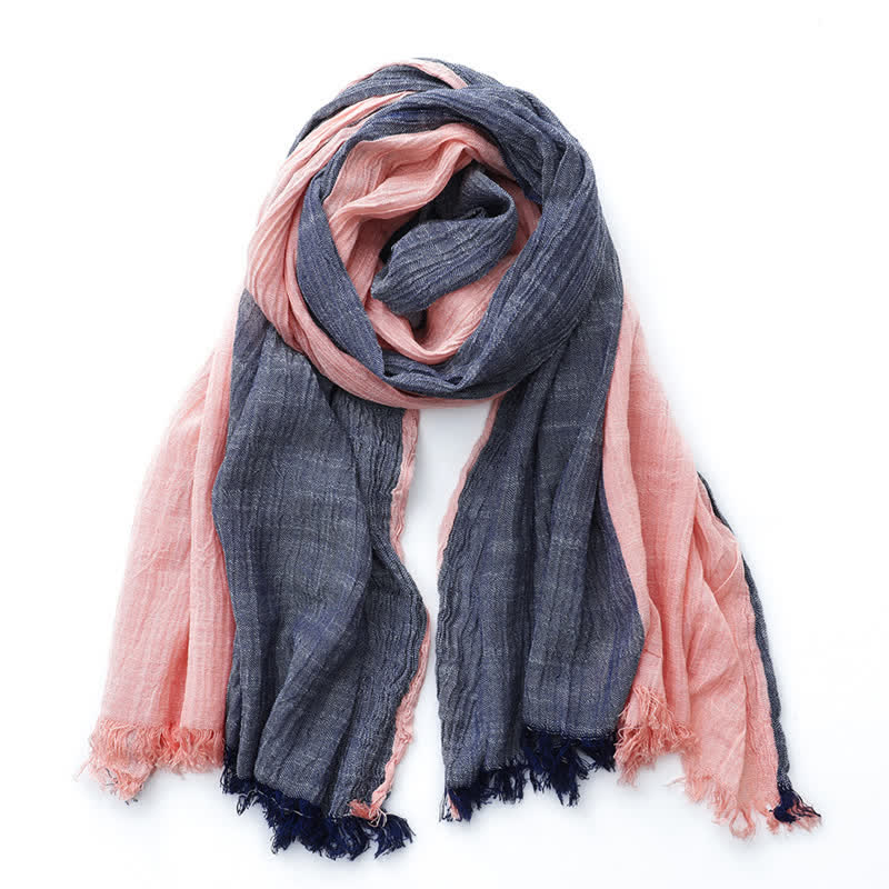 Buddha Stones Sciarpa da donna leggera con nappine e blocchi di colore, ideale per autunno/inverno. - Blu navy rosa - image 1