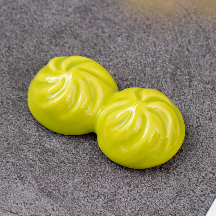 Buddha Stones Mini porta bacchette in ceramica stile alimentare - Panini verdi al vapore (Xiaolongbao) Circa 5,3 × 2,8 × 1,5 cm - image 9