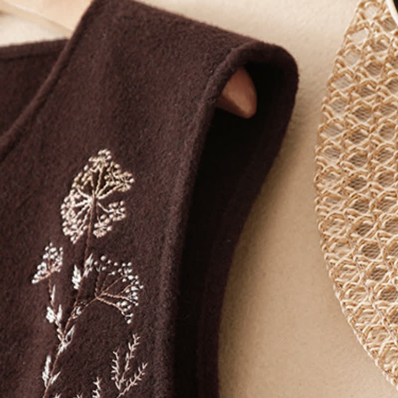 Buddha Stones Canotta classica vintage autunno/inverno con ricami floreali ed erba, gilet da donna con tasche - image 3
