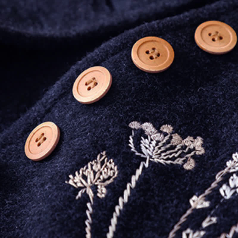 Buddha Stones Canotta classica vintage autunno/inverno con ricami floreali ed erba, gilet da donna con tasche - image 12