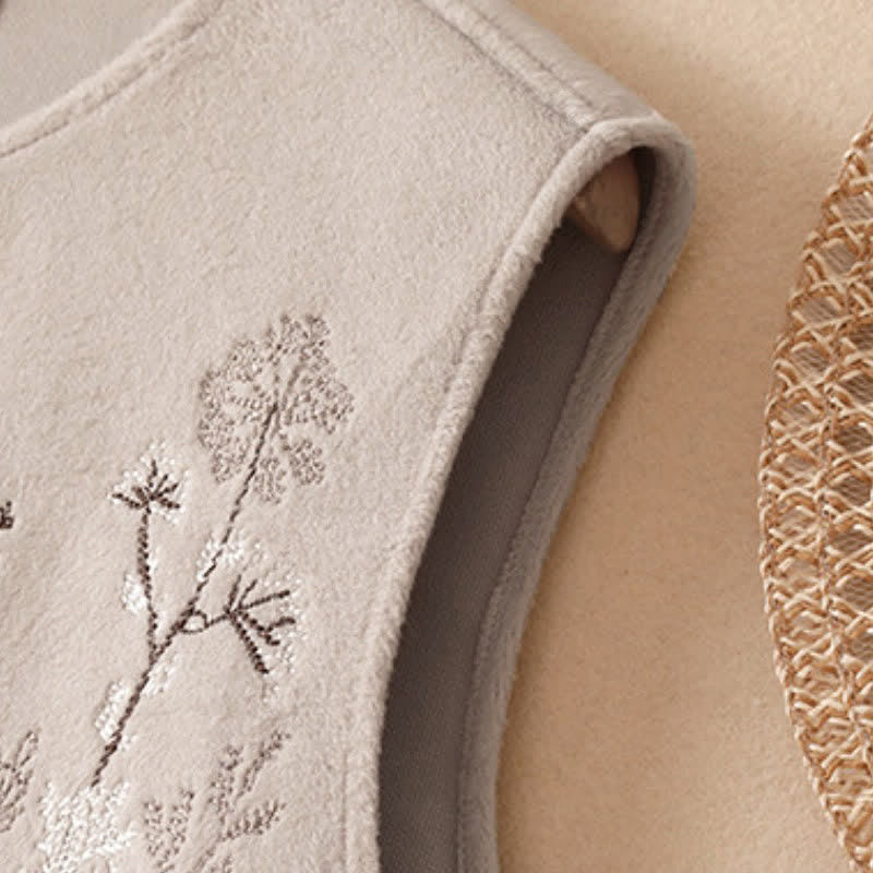 Buddha Stones Canotta classica vintage autunno/inverno con ricami floreali ed erba, gilet da donna con tasche - image 28