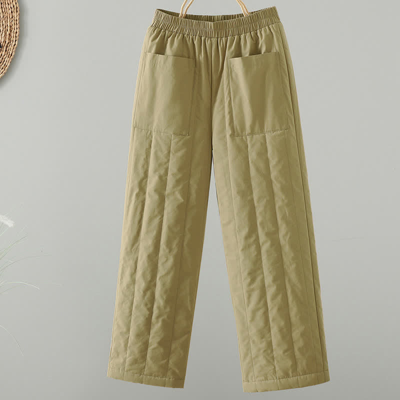 Buddha Stones Pantaloni casual basici da donna a gamba dritta con tasche, ideali per autunno/inverno. - Tan - US8-10, UK/AU12-14, EU40-42 (2XL) - image 0